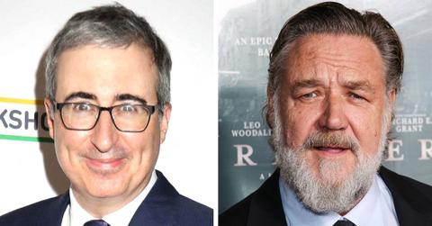 split photo of John Oliver and Russel Crowe