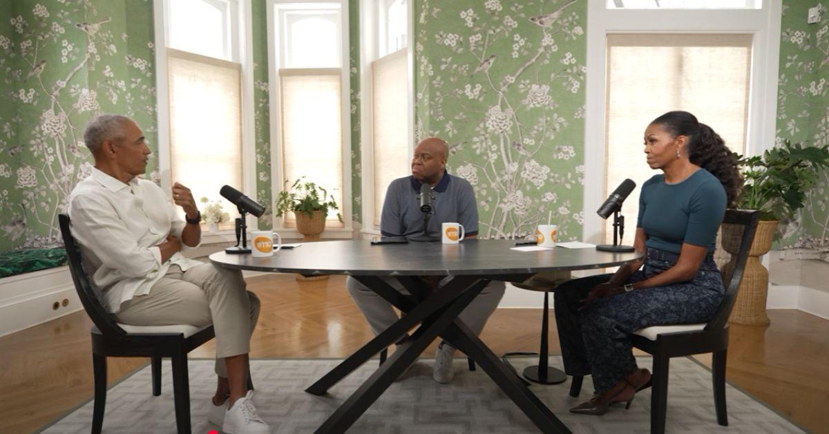 image of The former first couple also shut down divorce rumors on Michelle Obama’s podcast.
