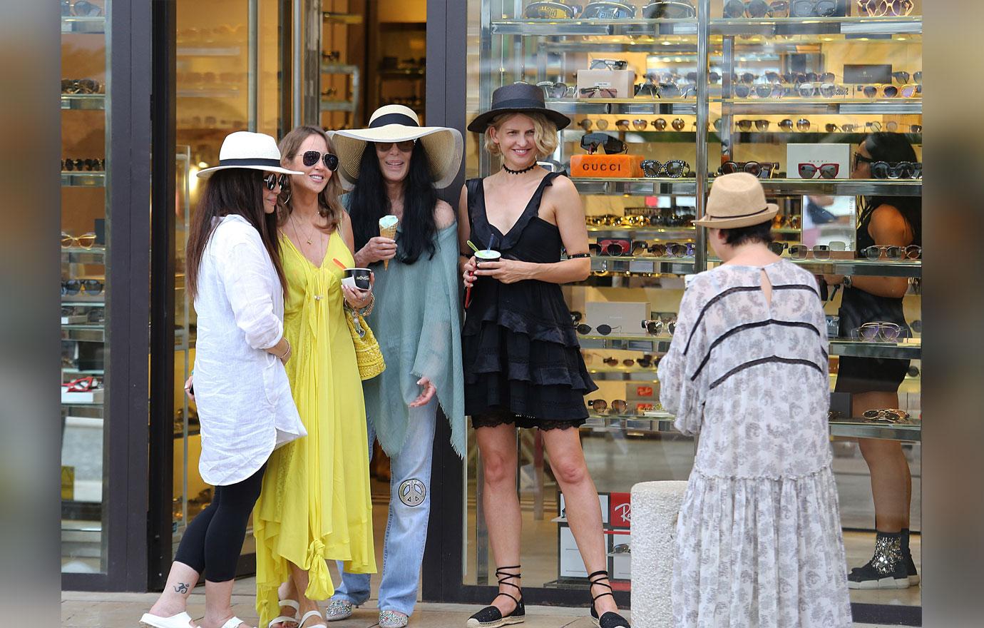 The singer Cher strolling in St tropez with friends