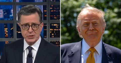 Photo of Stephen Colbert and Donald Trump.