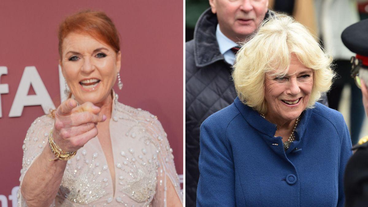 Split photo of Sarah Ferguson and Queen Camilla.