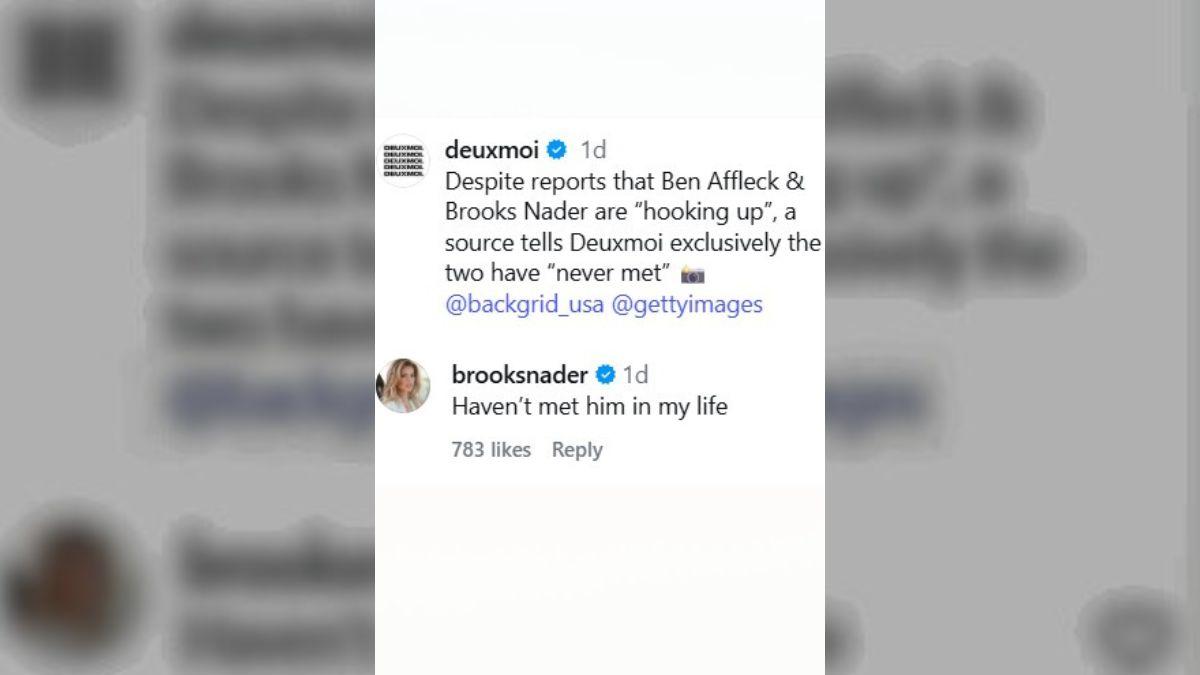 image of Brooks Nader said she had never met the actor.