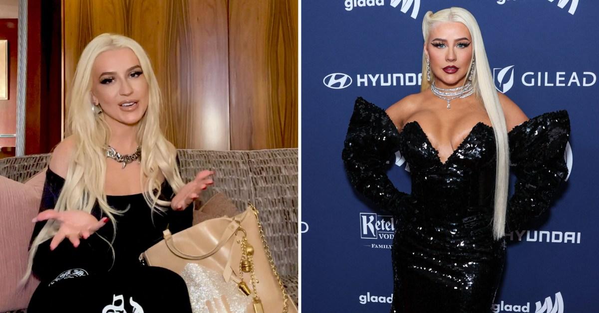 Christina Aguilera Stuns in Plunging Top, Spandex Pants Outfit