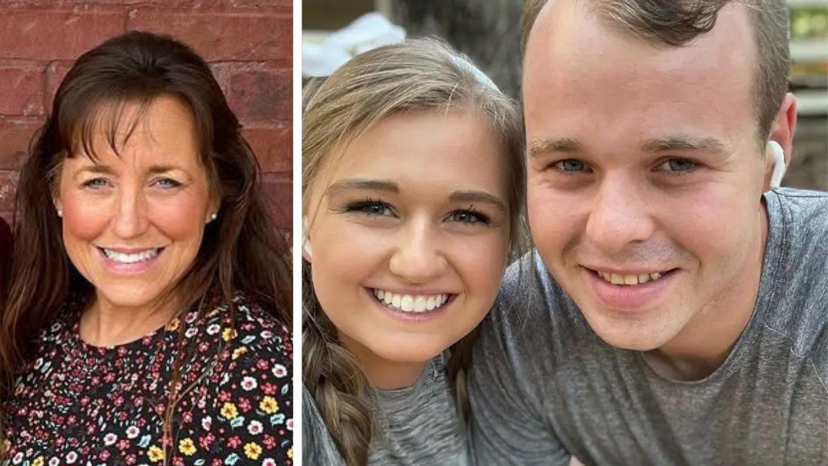 split photo of michelle duggar and son joseph duggar with wife kendra duggar
