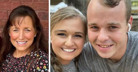 split photo of michelle duggar and son joseph duggar with wife kendra duggar