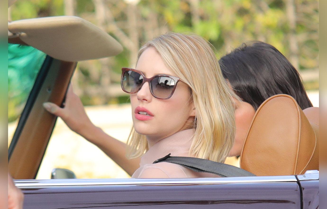 EXCLUSIVE: Emma Roberts see filming scenes in a vintage convertible