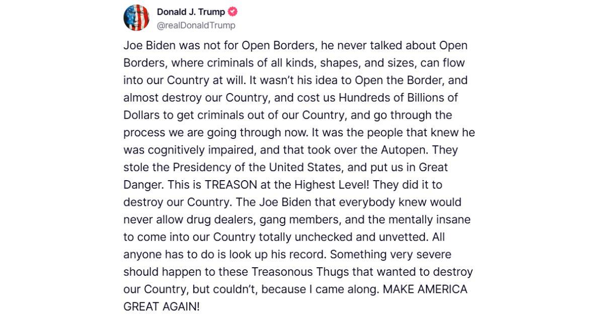donald trump defends joe biden bizarre truth social rant border crisis