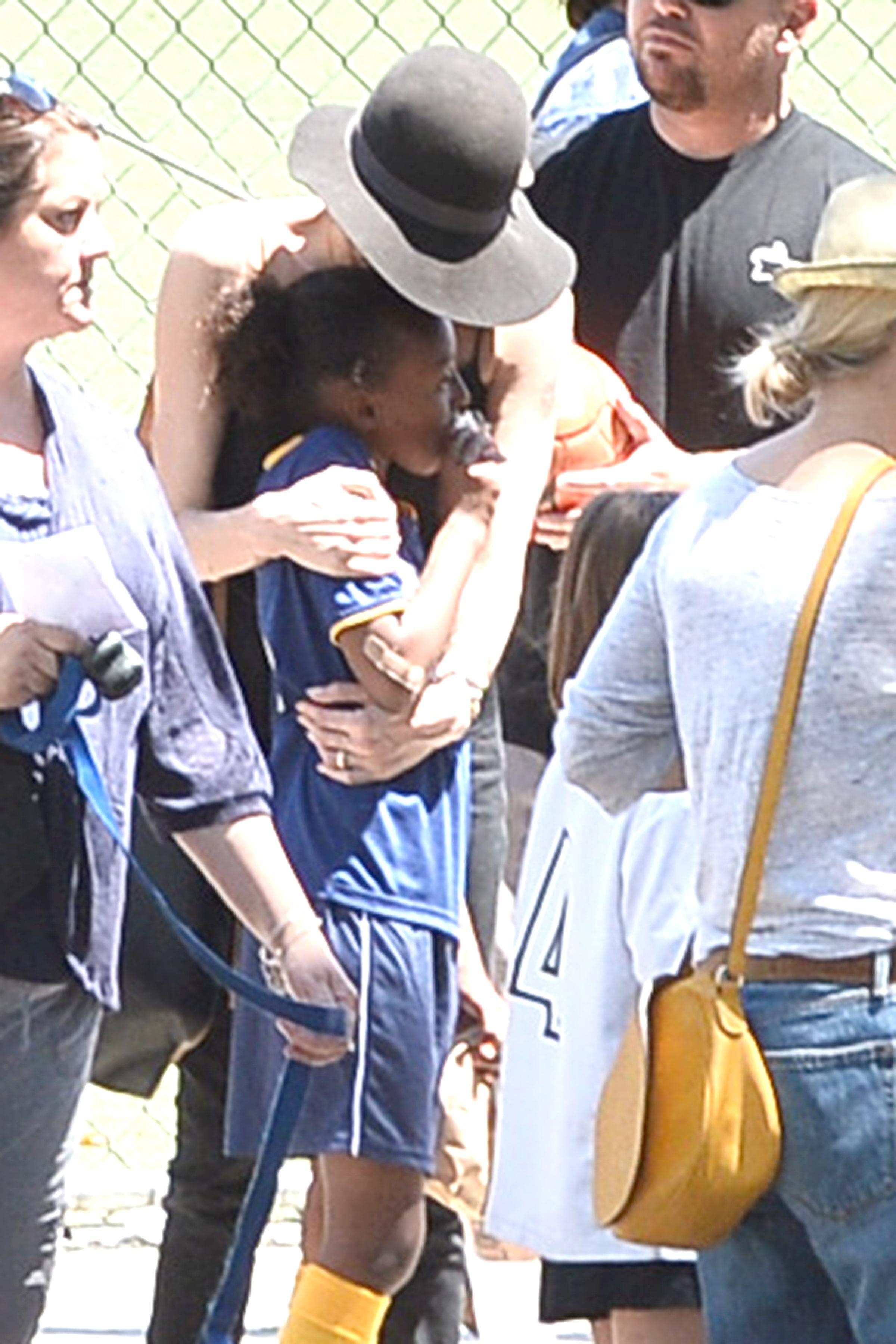 Brad Pitt, Angelina Jolie, Shiloh and Zahara At Soccer Game