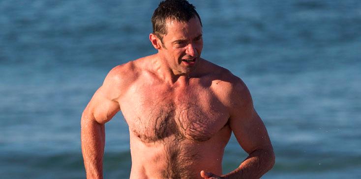 Hugh Jackman enjoys a swim in the ocean at Bondi Beach in Sydney, Australia.