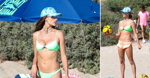 alessandra ambrosio sunbating at the beach