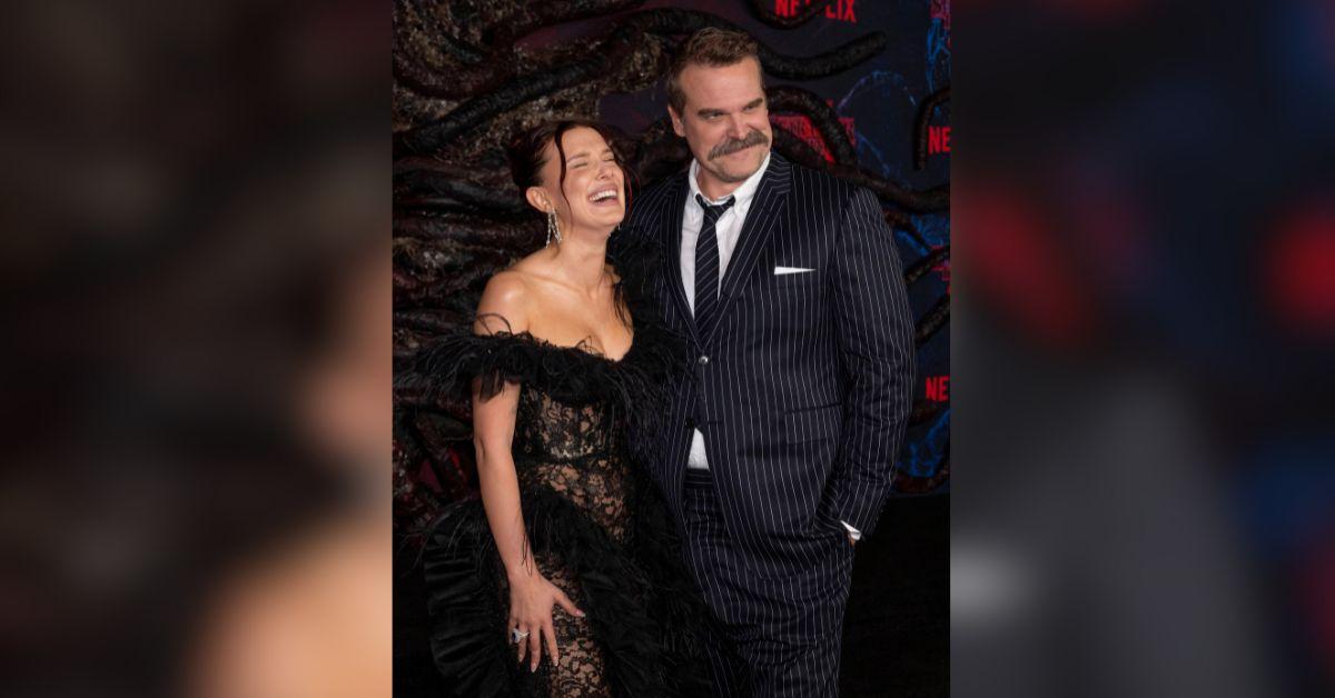 image of Millie Bobby Brown told reporters it was 'amazing' to reunite with her 'Stranger Things' costar.
