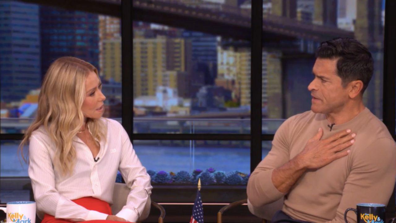 Image of Kelly Ripa confessed Mark Consuelos put her in a leotard and high-heeled pumps.
