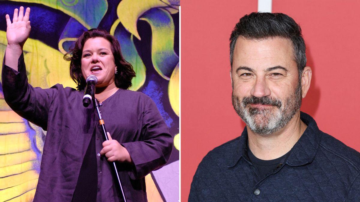 Split Photo of Rosie O'Donnell and Jimmy Kimmel