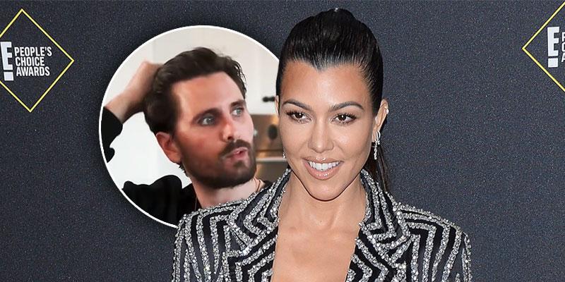 circle inset of Scott Disick, Kourtney Kardashian in sparkle striped Blazer