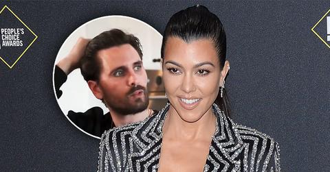 circle inset of Scott Disick, Kourtney Kardashian in sparkle striped Blazer