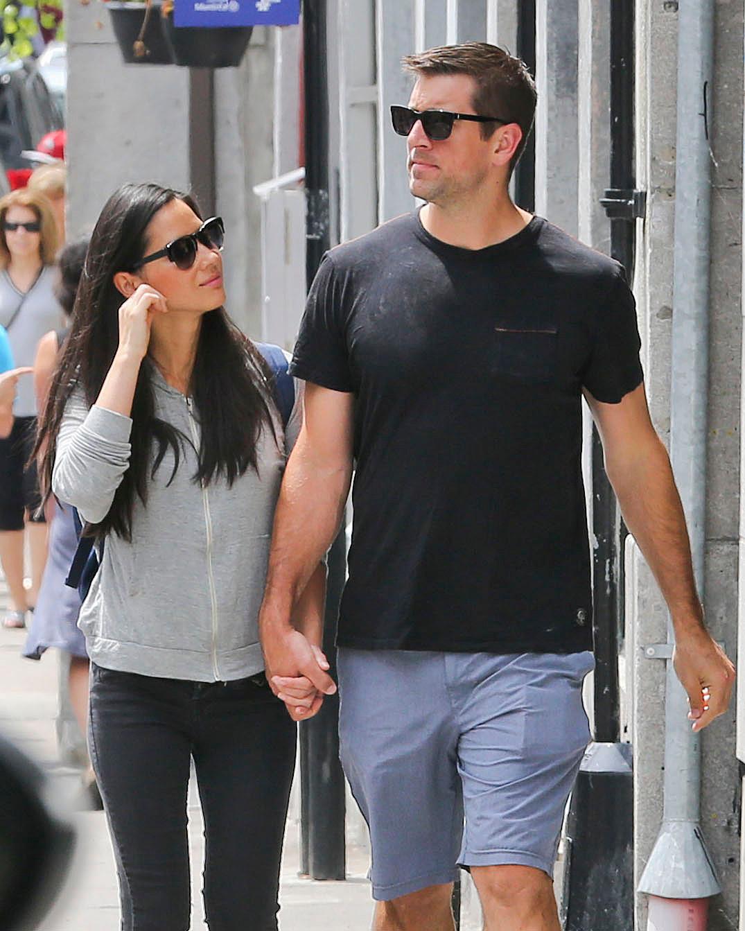 Olivia Munn &amp; Aaron Rodgers enjoy post work out walk in the Old Port