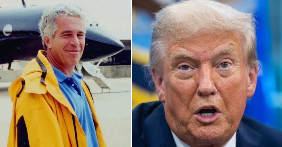 Split photo of Jeffrey Epstein and Donald Trump.