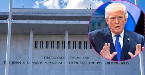 Split photo of the Kennedy Center & Donald Trump