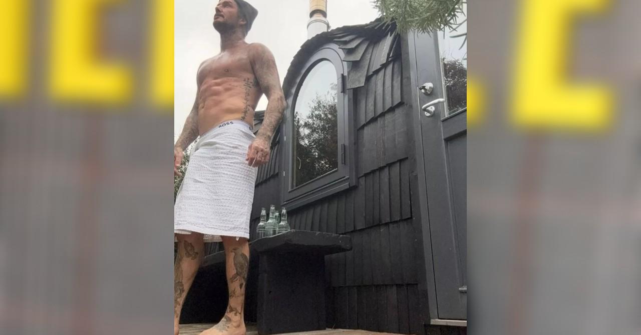 david beckham preaches self care putting chiseled abs display