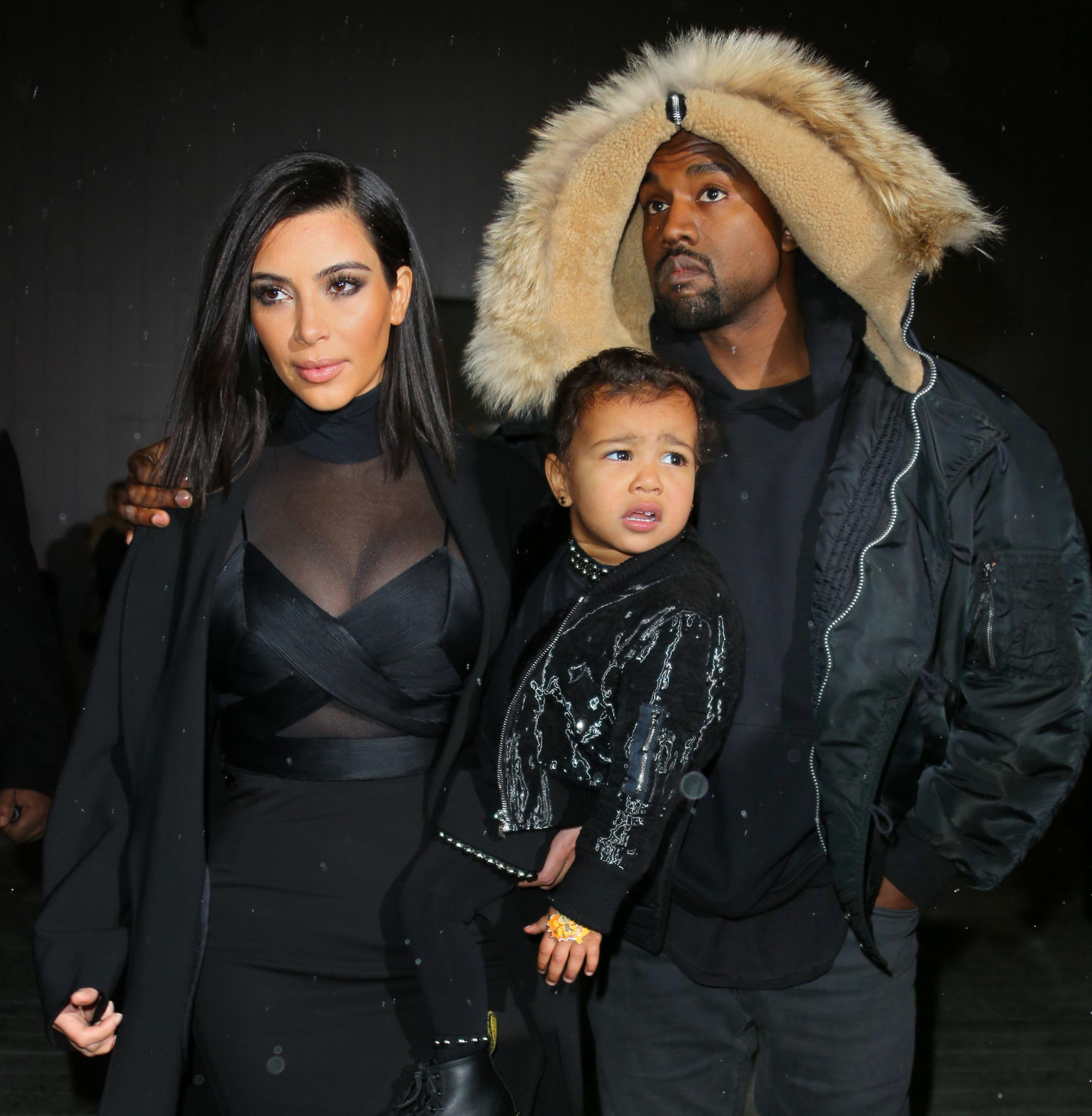 Kim Kardashian and Kanye West take their baby North West to the Alexander Wang show in NYC on Valentine&#8217;s Day