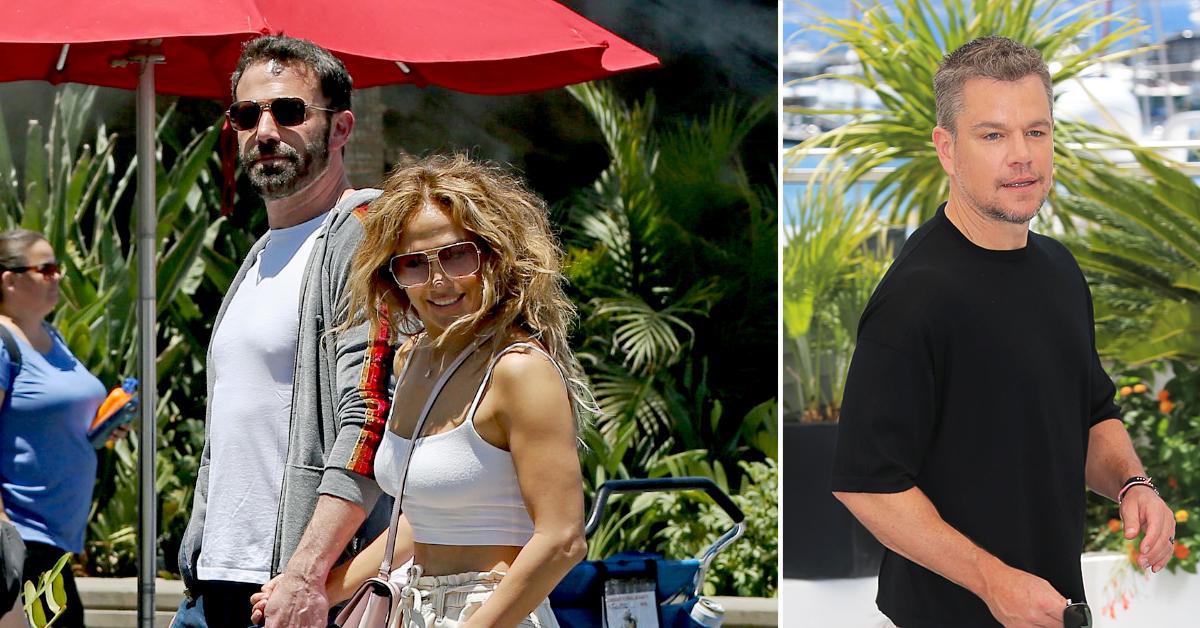 jennifer lopez ben affleck cozy up together stroll matt damon malibu