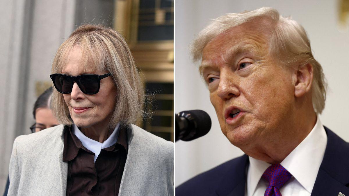 split photo of E. Jean Carroll and Donald Trump