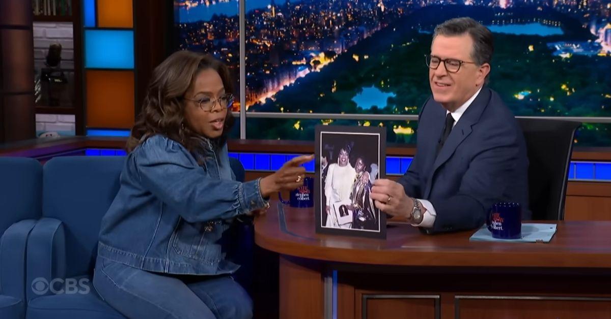 image of Oprah Winfrey shared a story about her 1986 Oscars dress on 'The Late Show with Stephen Colbert.'