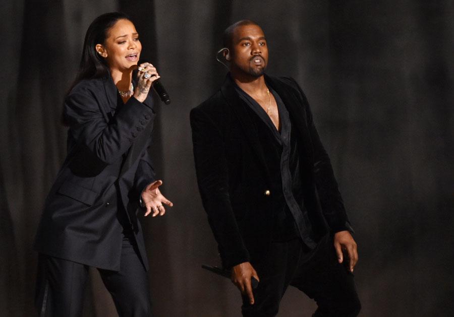 Rihanna kanye west paul mccartney performing at the 2015 grammy awards 3