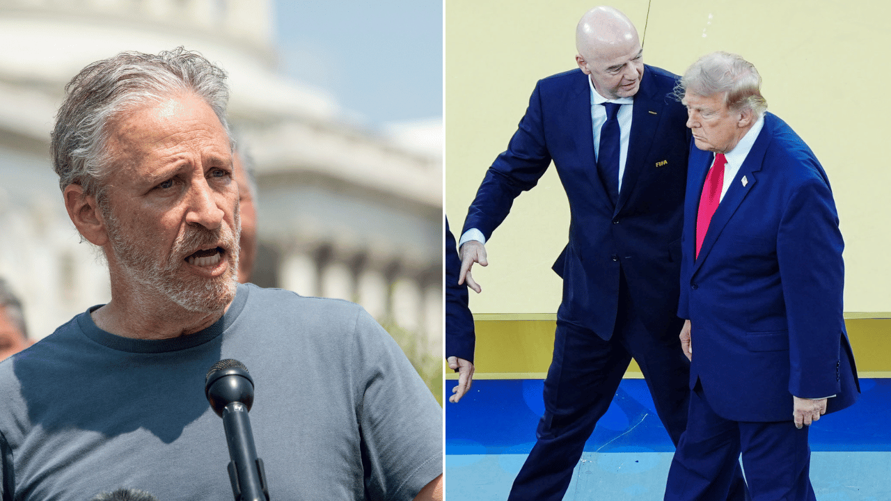 Image of Jon Stewart jokingly called Donald Trump 'Cankles Muldoon.'