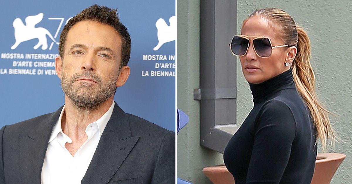 Split photo of Ben Affleck and Jennifer Lopez