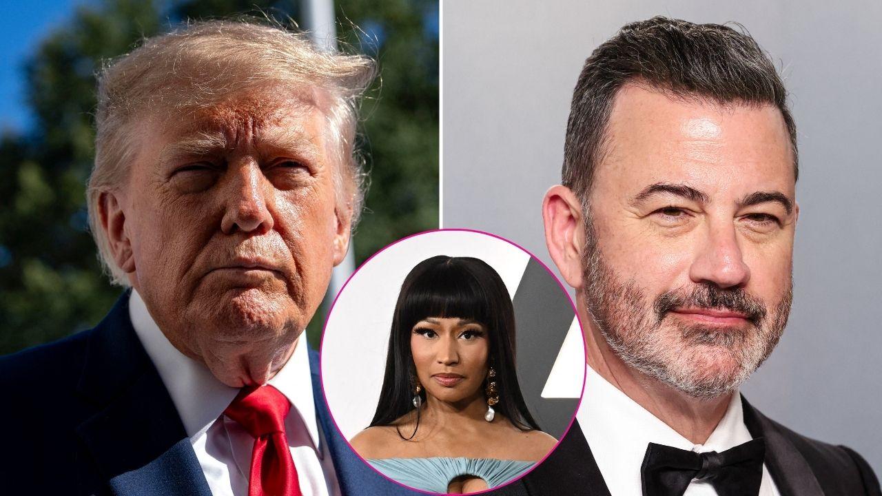 split image of Donald Trump, Jimmy Kimmel and Nicki Minaji