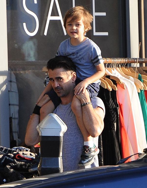 Collin Farrell Smiles While Carrying Son