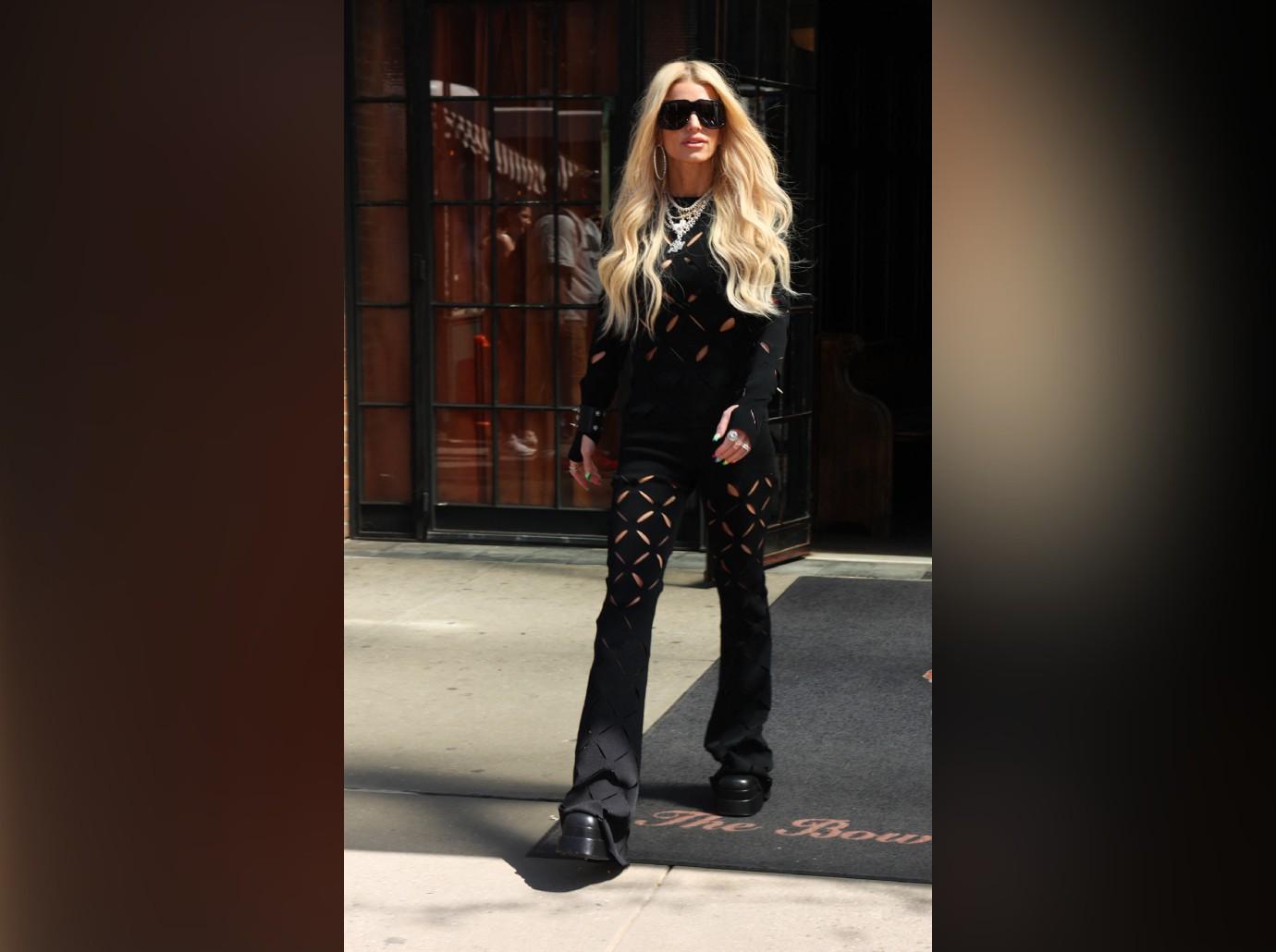 Jessica Simpson is all laced up in edgy leather pants