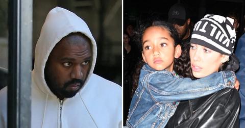 Photo of Kanye West and a picture of Bianca Censori holding Chicago West.