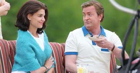 Katie Holmes film scenes with Matthew Perry for The Kennedy After Camelot filming in Toronto.