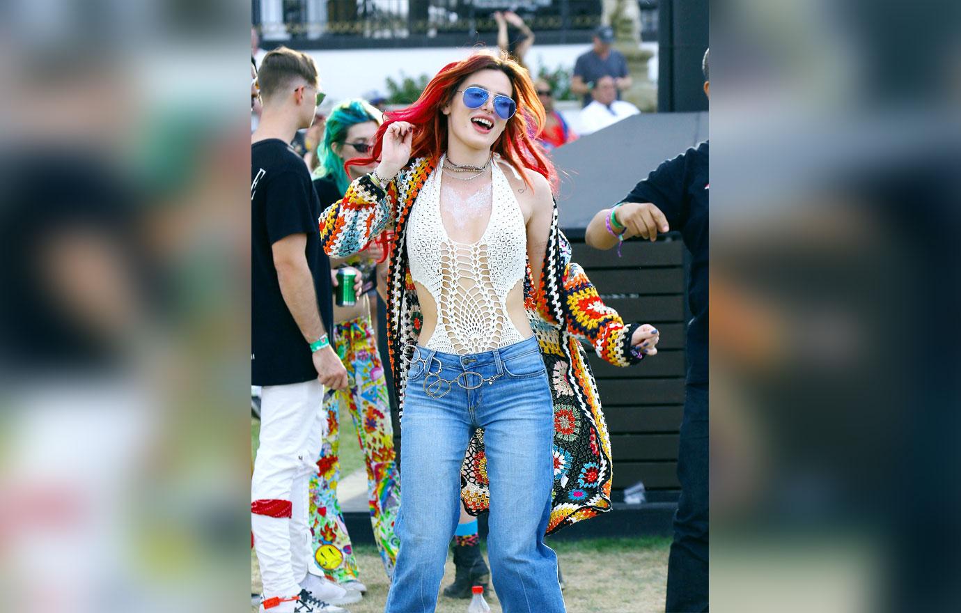 EXCLUSIVE: Bella Thorne spotted enjoying the second weekend of Coachella with sister Dani in Indio, CA.