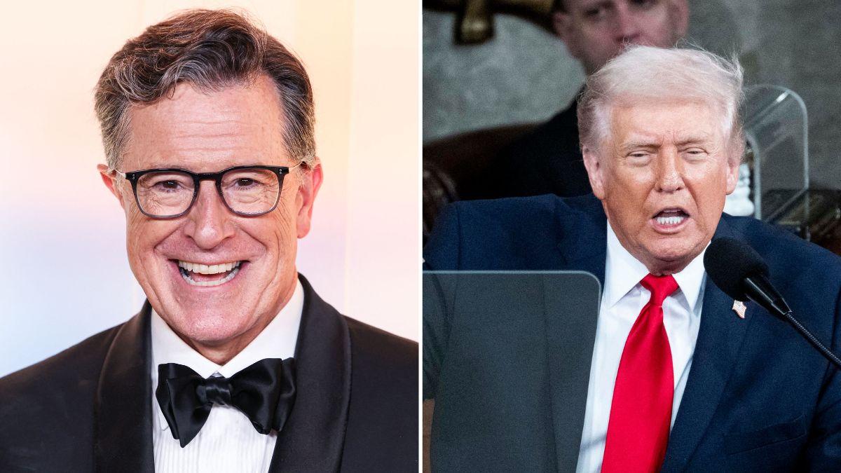 Composite photo of Stephen Colbert and Donald Trump.