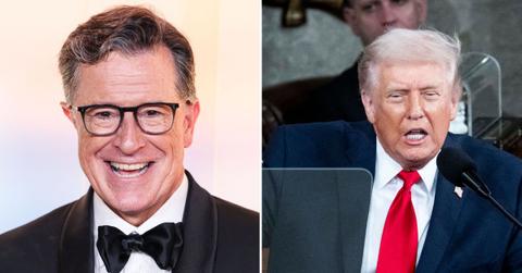 Composite photo of Stephen Colbert and Donald Trump.