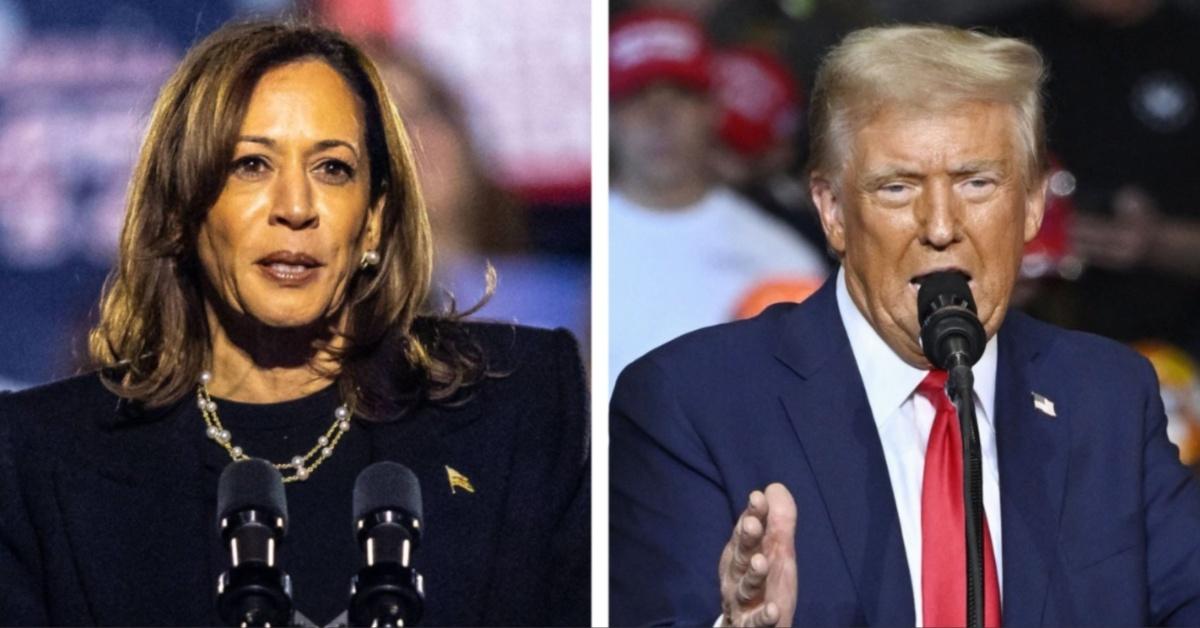 Split photo of Kamala Harris and Donald Trump