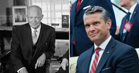Split image of Eisenhower and Hegseth