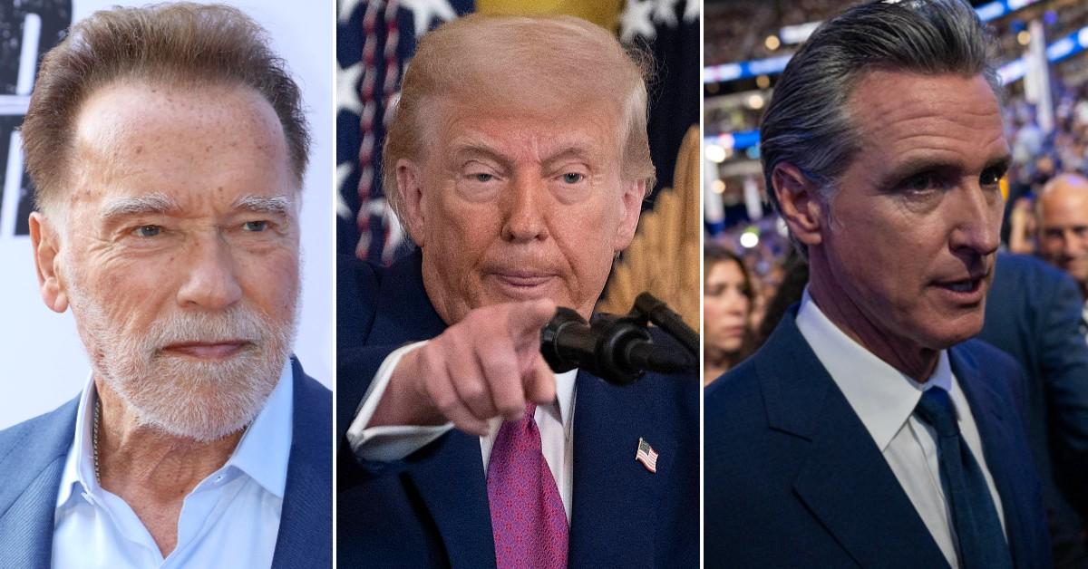 Composite photo of Arnold Schwarzenegger, Donald Trump and Gavin Newsom.
