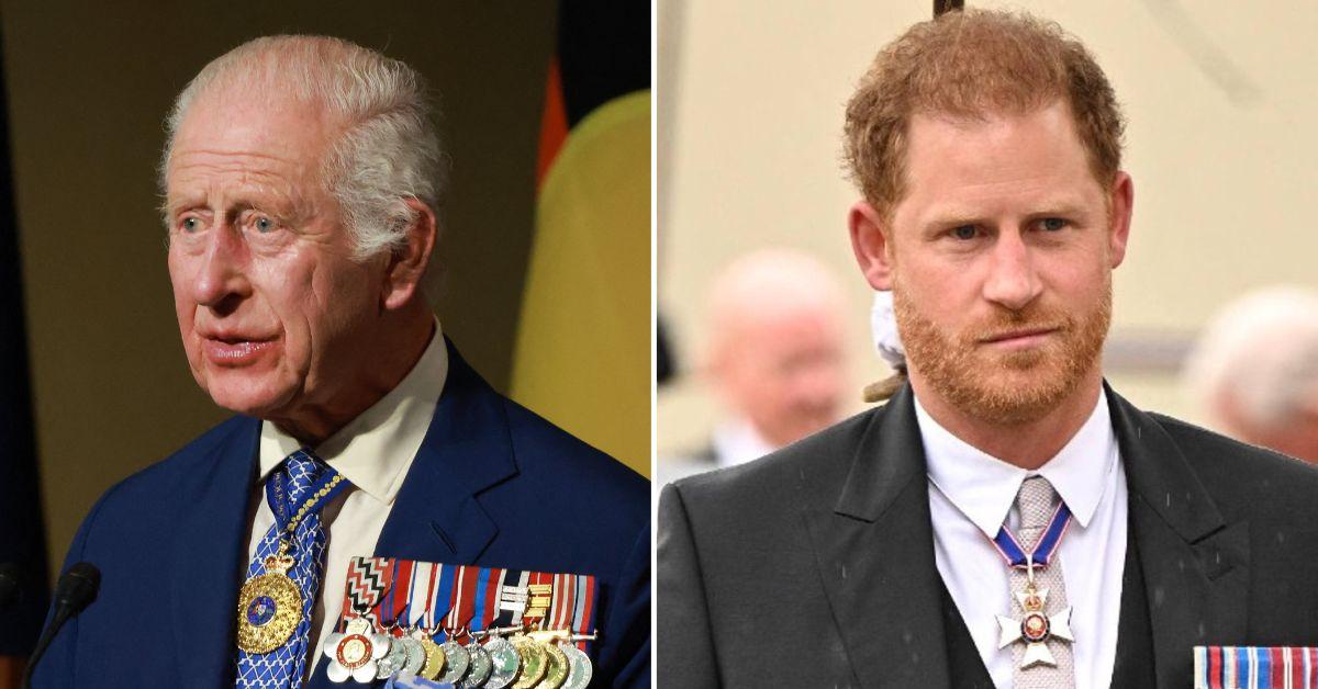 Composite photo of King Charles and Prince Harry.