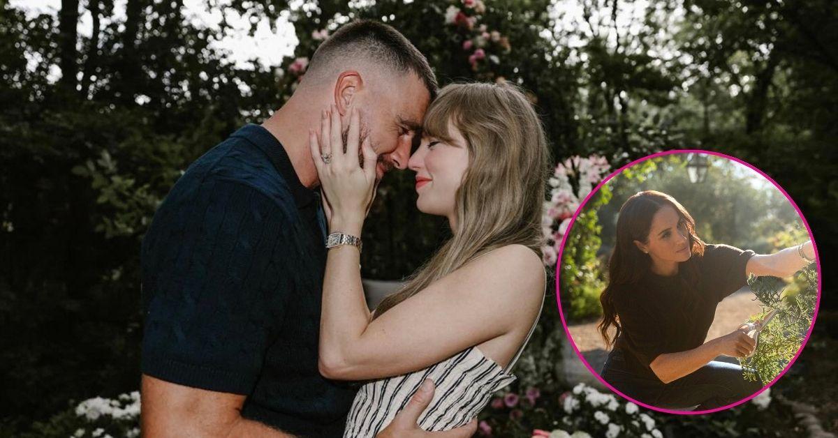 Composite Photos of Travis Kelce, Taylor Swift and Meghan Markle