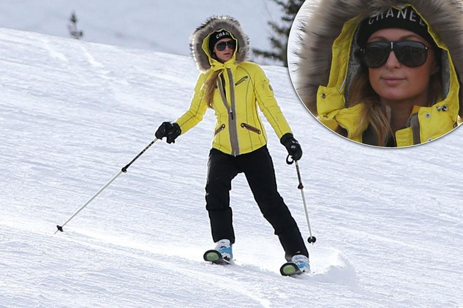 Paris hilton skiing