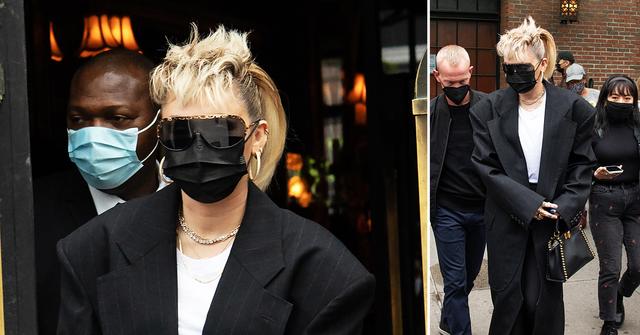 miley cyrus all black outfit in nyc bowery hotel