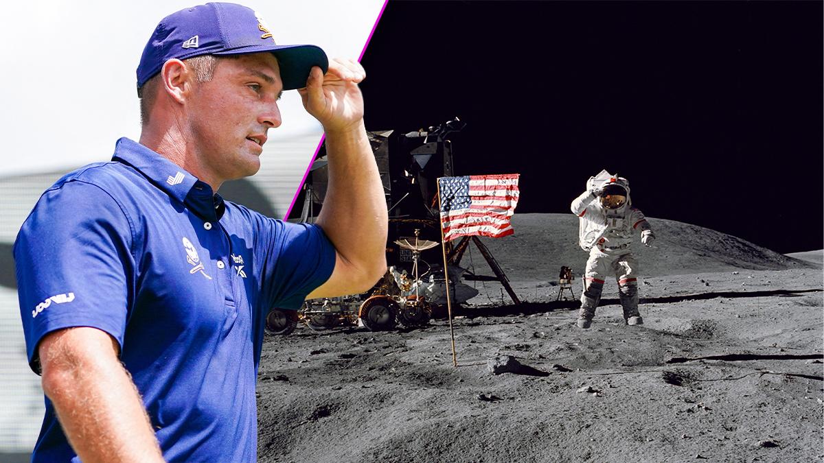Composite photo of Bryson DeChambeau and Apollo 11 moon landing.