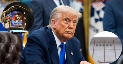 Composite photo of Les Misérables, Donald Trump and the Kennedy Center.