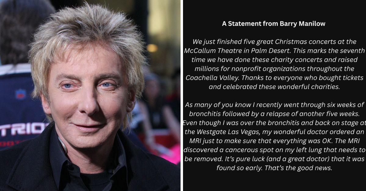 image of Barry Manilow said he did not require chemotherapy because doctors believed the cancer had not spread beyond his lung.