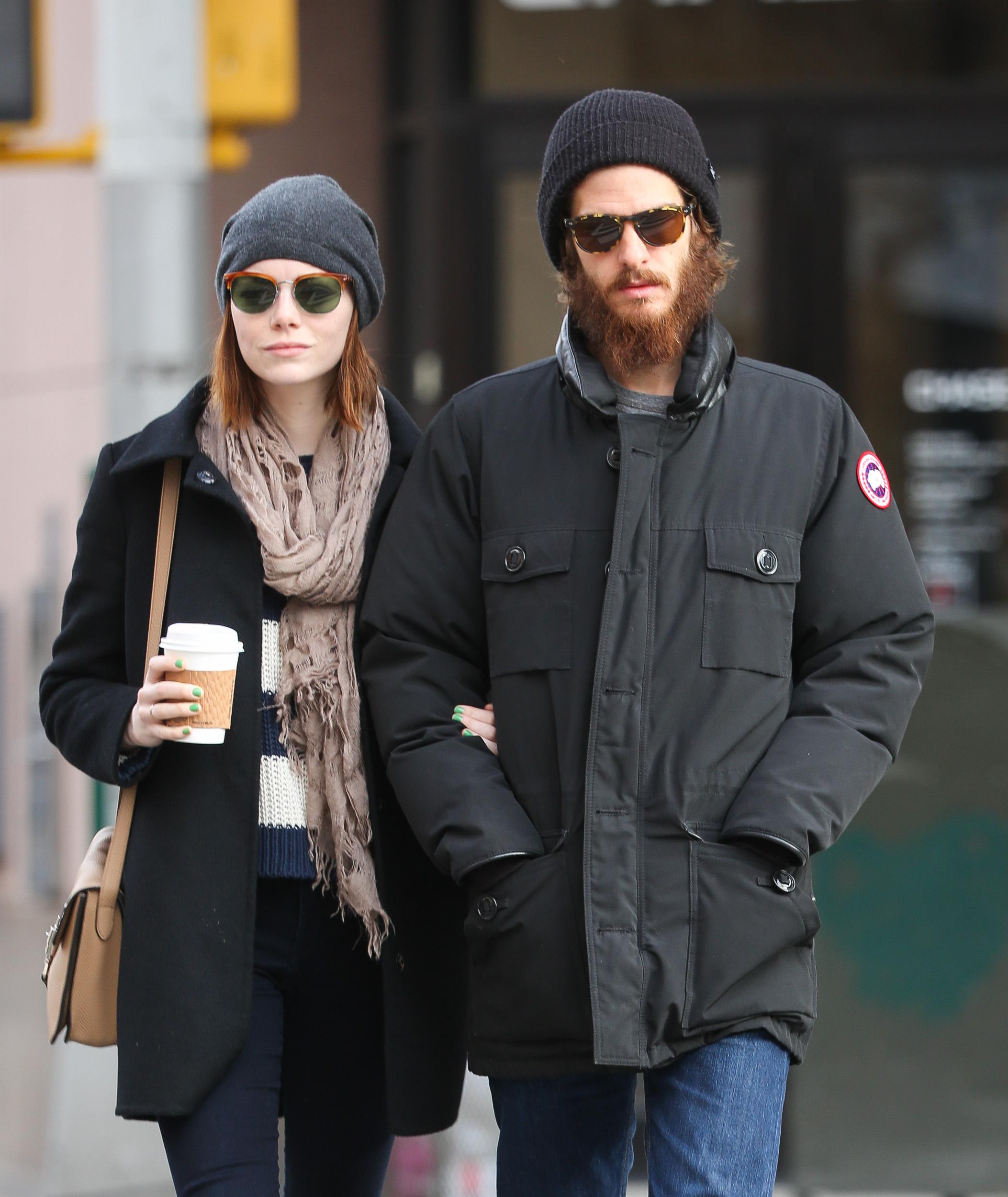 Andrew Garfield and girlfriend Emma Stone enjoy a walk around the West Village of New York City