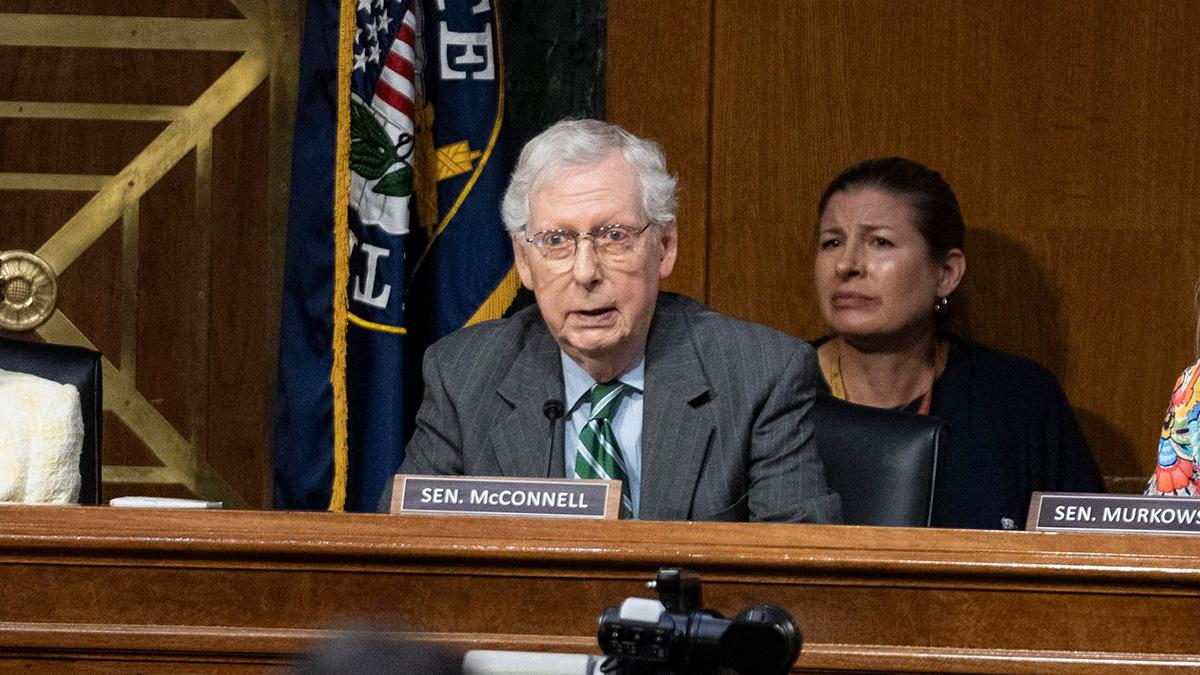 image of Mitch McConnell's team refuses to answer questions about his health. 